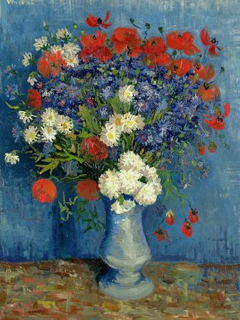 Still Life: Vase with Cornflowers and Poppies, 1887 - Giclee Print, 12x16